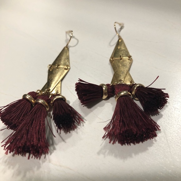 Maroon & Gold Tassel Earrings • Brand new!! - Picture 5 of 6